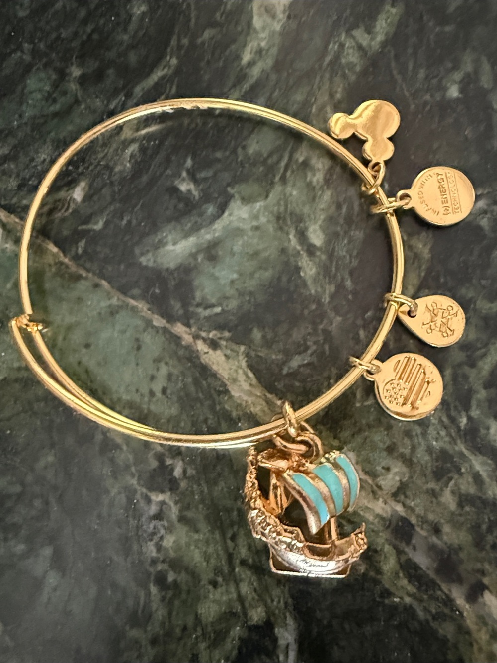 Alex and Ani Captain Hook’s Pirate Ship Charm Bangle with Teal Enamel